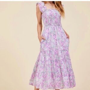 Moodie Floral Smocked Maxi  Ruffle Sleeve Maxi Dress Medium